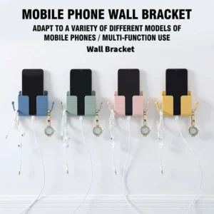 Wall Mount Phone Charging Holder in use next to wall outlet