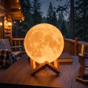 3D Print Moon Lamp Led Night Light Touch Switch Creative Moon Light Bedroom Decoration Gift Wooden Frame 12cm